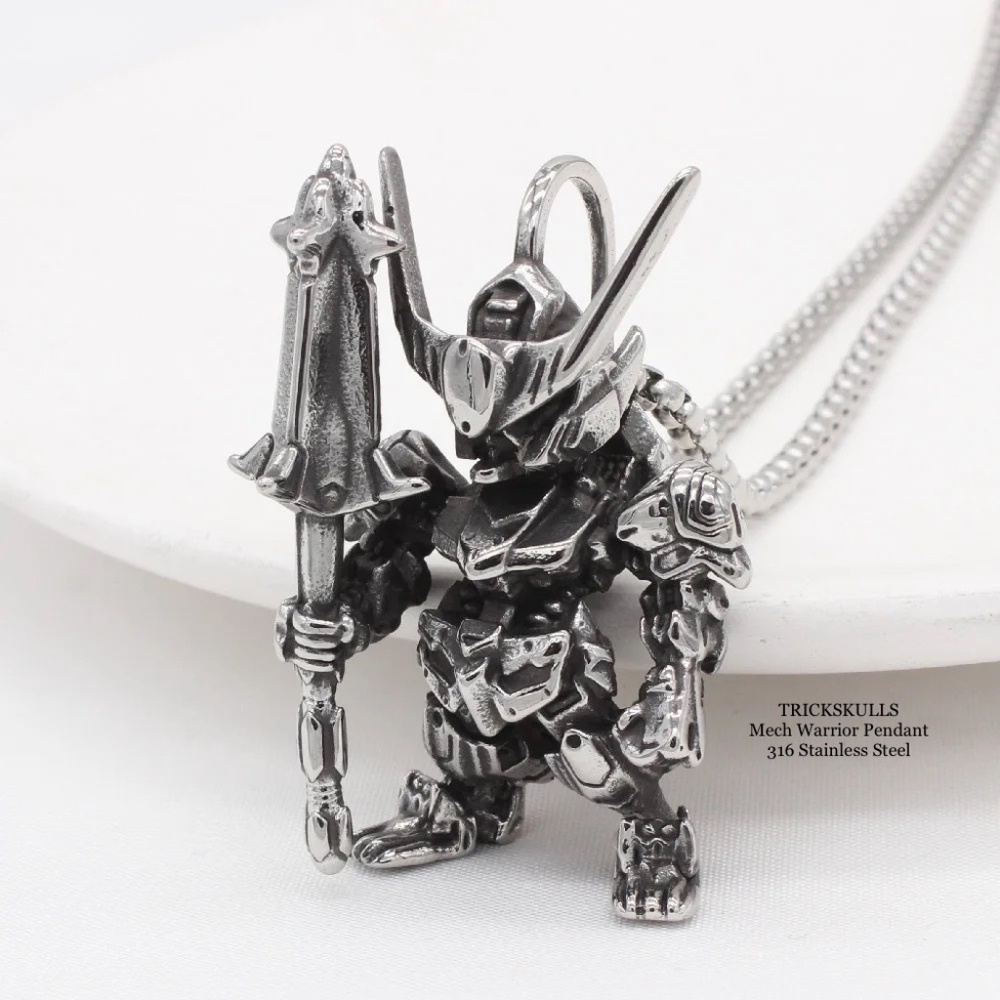 Mech Warrior Alien Space Robot Anime Gaming Stainless Pendant Custom Wheat Chain